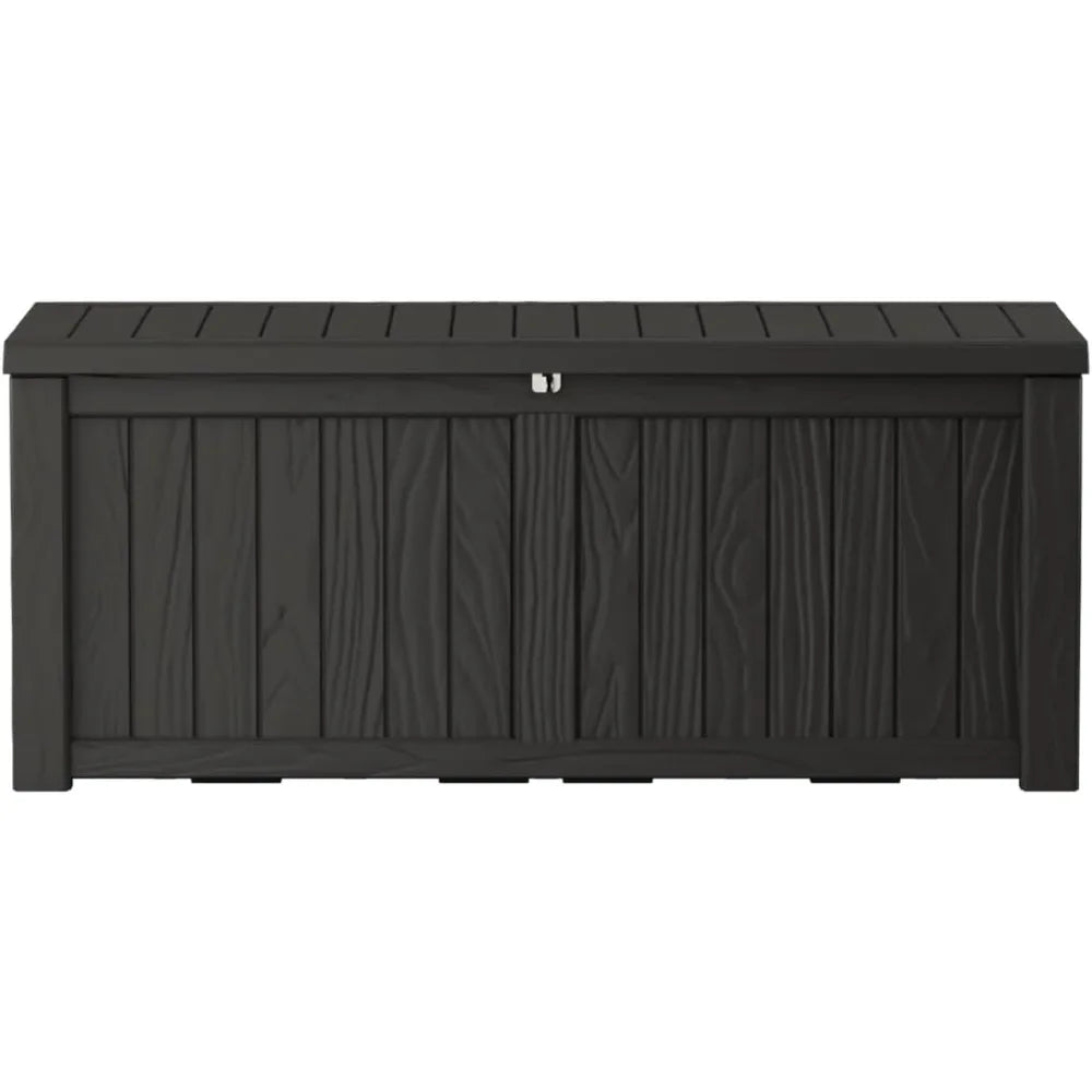150 Gallon Lockable Resin Deck Box, Waterproof & UV-Resistant Outdoor Storage Box for Outdoor Cushion Storage, Garden Tools & Po