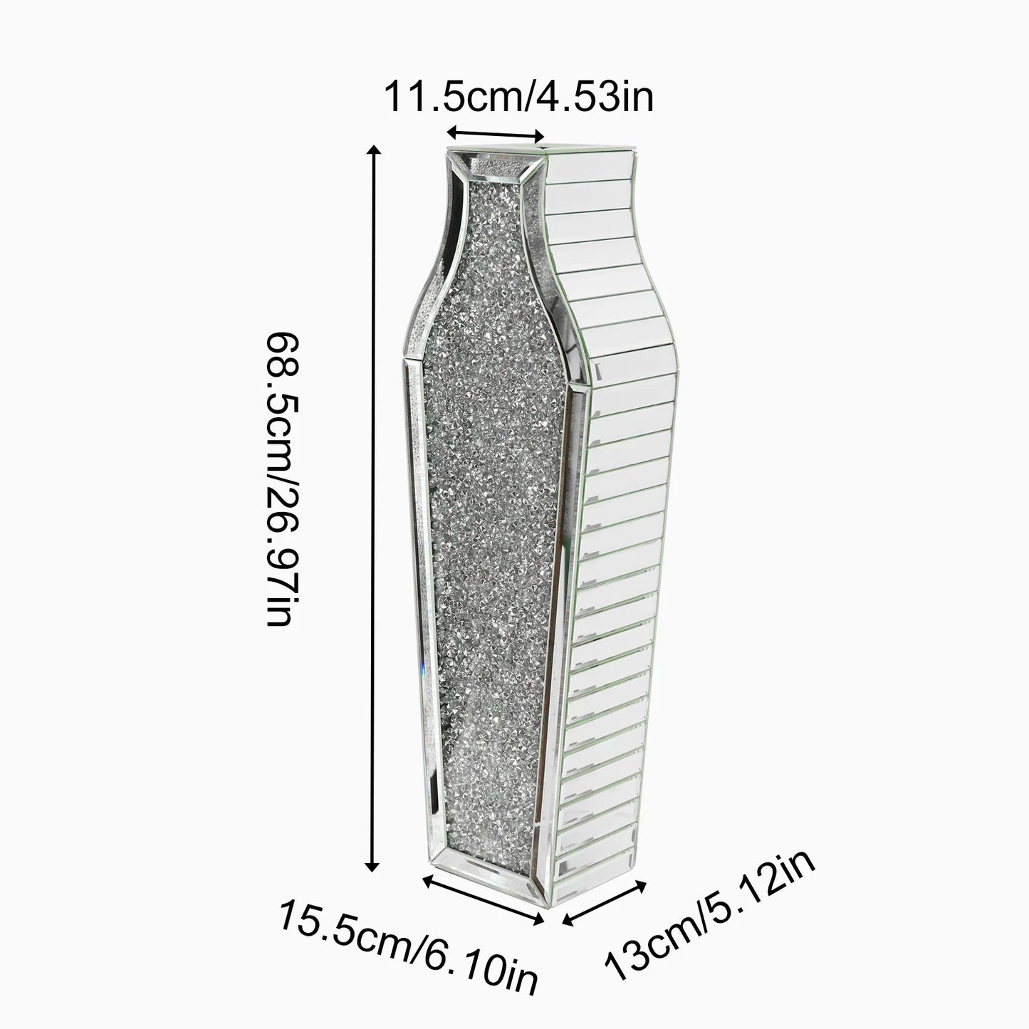 Function Crushed Diamond Mirrored Crystal Flower Vase Floor Decor