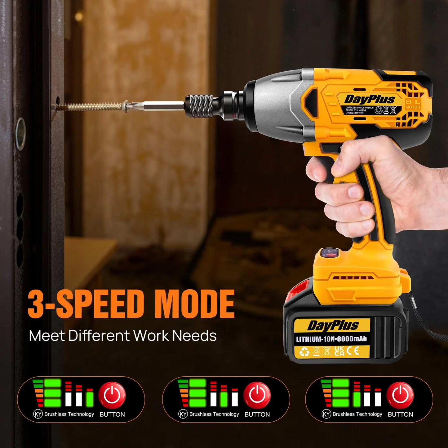 DayPlus 1500Nm Cordless Impact Wrench Brushless 3 In 1