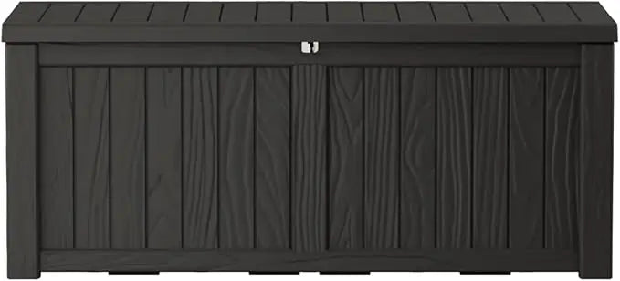 150 Gallon Lockable Resin Deck Box, Waterproof & UV-Resistant Outdoor Storage Box for Outdoor Cushion Storage, Garden Tools & Po