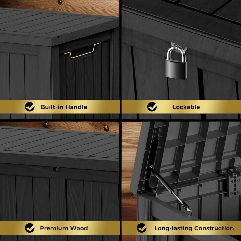 150 Gallon Lockable Resin Deck Box, Waterproof & UV-Resistant Outdoor Storage Box for Outdoor Cushion Storage, Garden Tools & Po