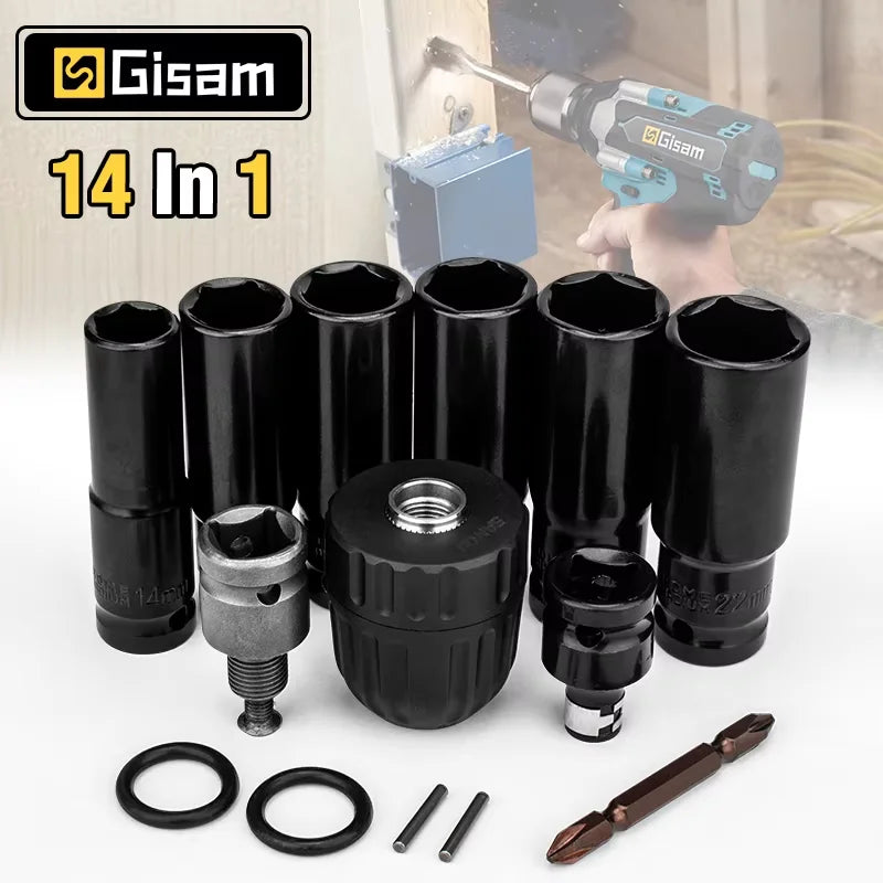 Gisam Ultra IndustrialGrade ElectricHeavyDuty ImpactWrench Hex Socket Adapter Kit