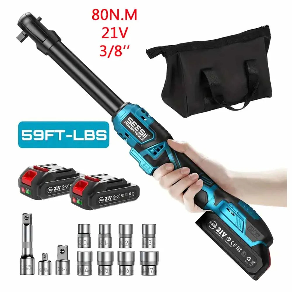 Seesii 21V Cordless Rechargeable Electric Ratchet Wrench 80Nm