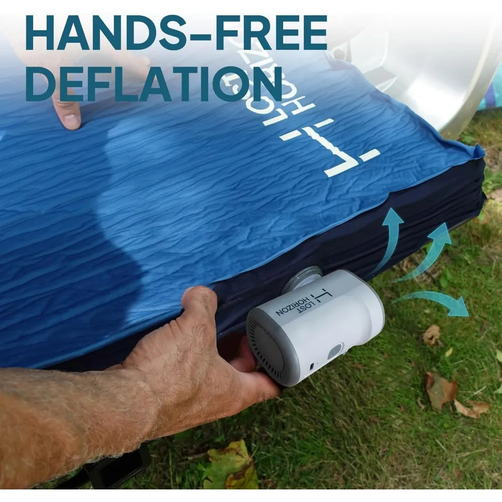 Air and foam camping mattress, self-inflating pad, 4.5 "thick, with air pump, Cot