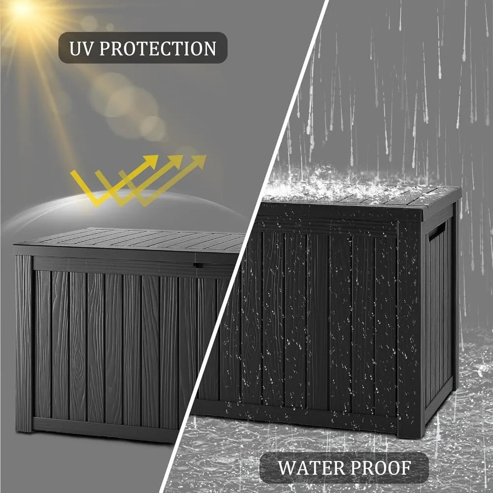 150 Gallon Lockable Resin Deck Box, Waterproof & UV-Resistant Outdoor Storage Box for Outdoor Cushion Storage, Garden Tools & Po