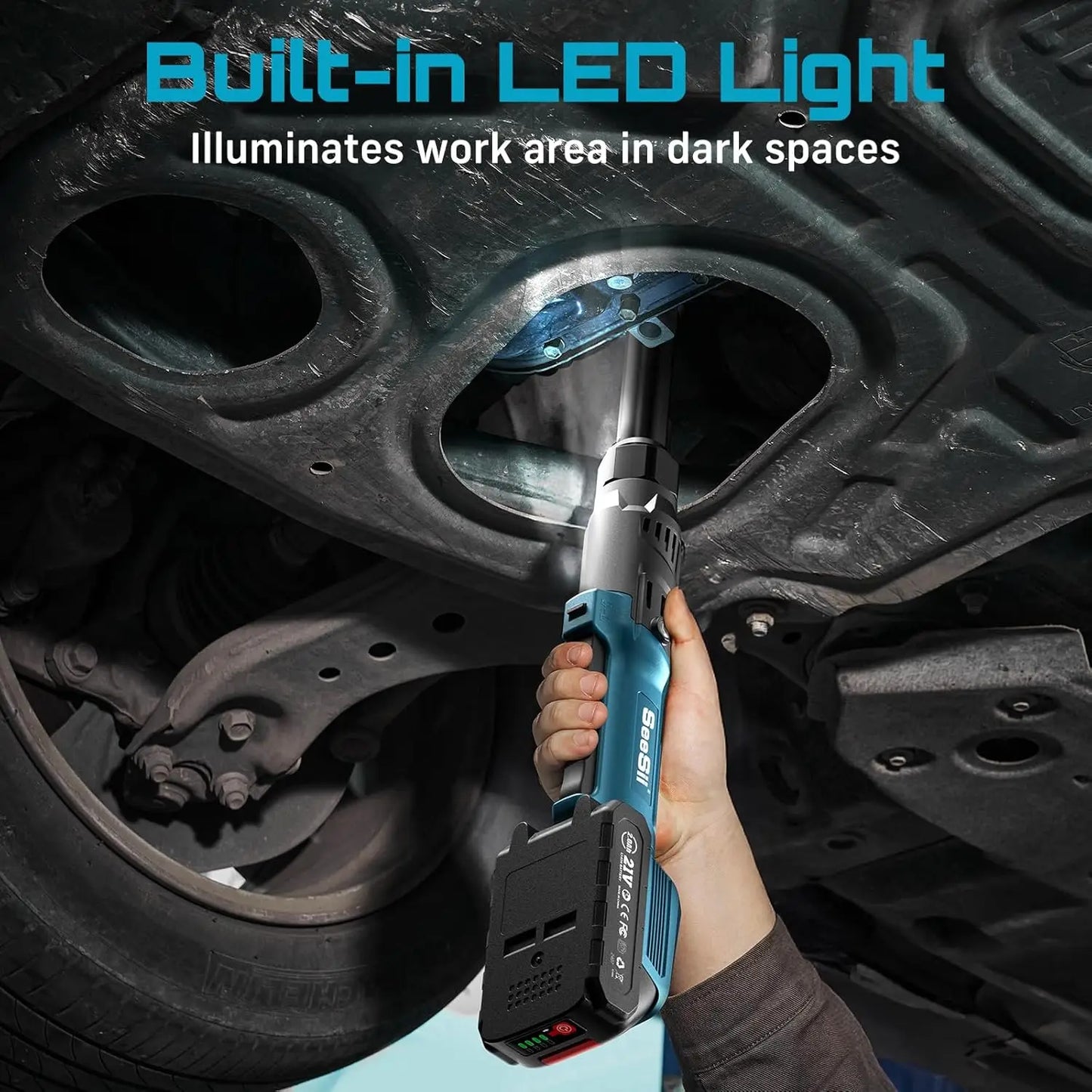 Seesii 21V Cordless Rechargeable Electric Ratchet Wrench 80Nm