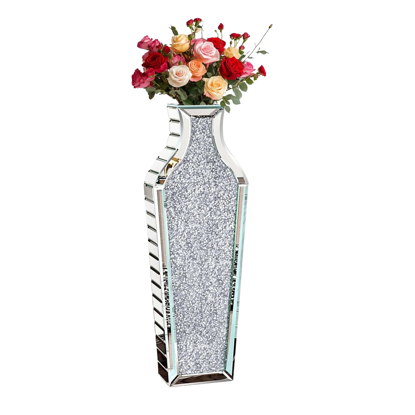 Function Crushed Diamond Mirrored Crystal Flower Vase Floor Decor