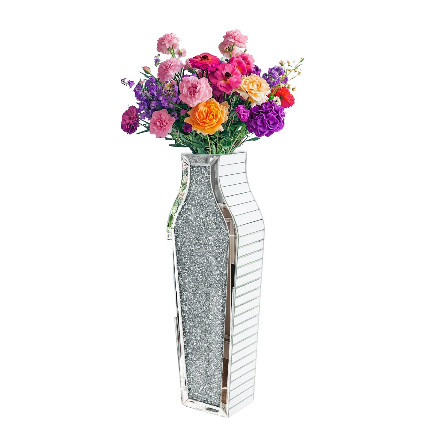 Function Crushed Diamond Mirrored Crystal Flower Vase Floor Decor