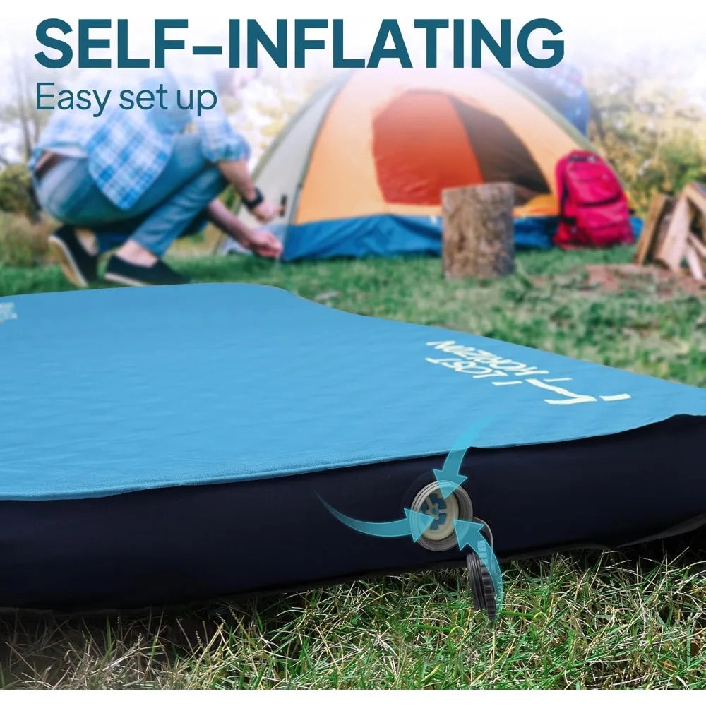Air and foam camping mattress, self-inflating pad, 4.5 "thick, with air pump, Cot